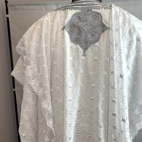 African Mens Clothing Lace Material Embroidered 3 Pcs Agbada Shirt Pants Dashiki - Picture 3 of 16